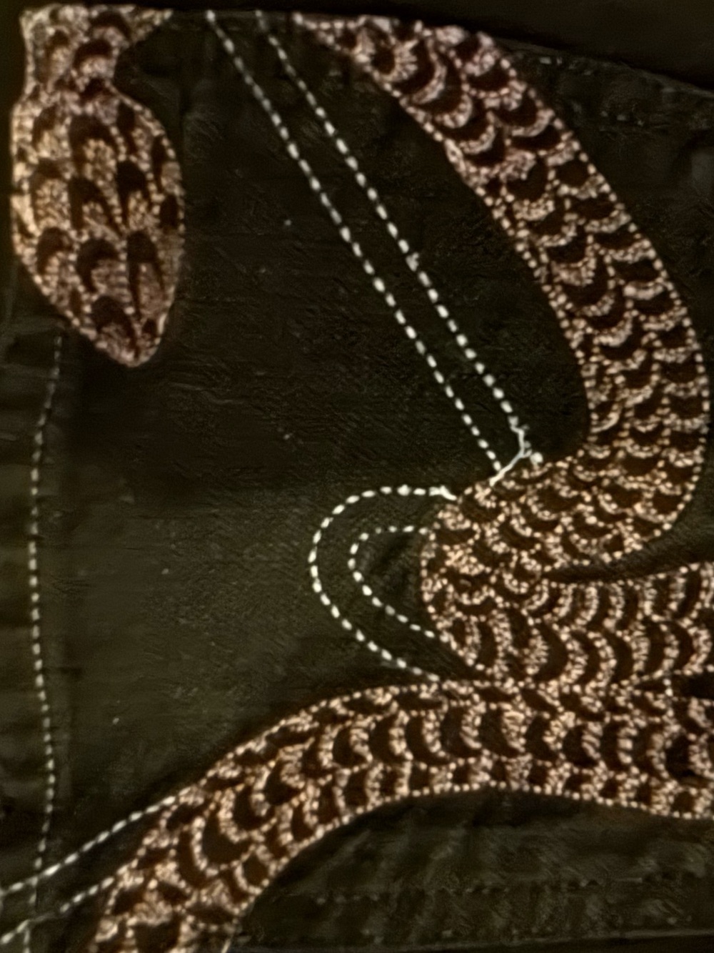 Vintage black jeans grunge serpant rattle Snake scale embossed gold flare low